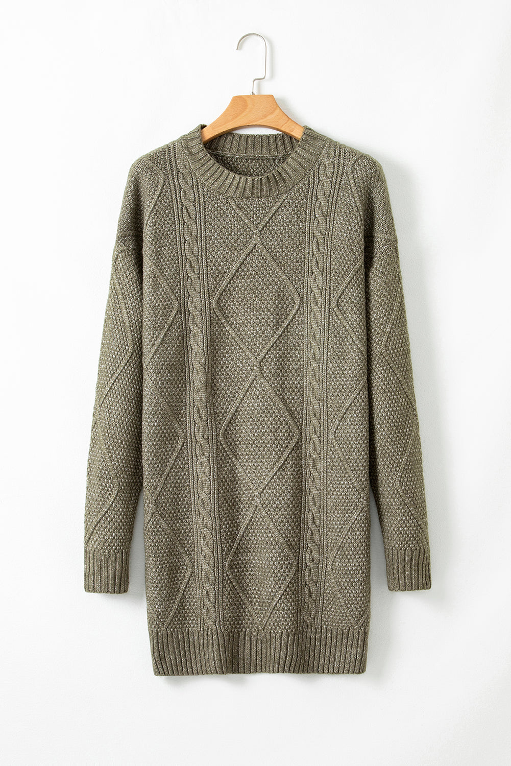 Mist Green Cable Knit Drop Shoulder Loose Fit Sweater Dress