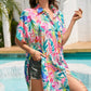 Multicolor Plant Print Button-up Half Sleeve Beach Cover Up