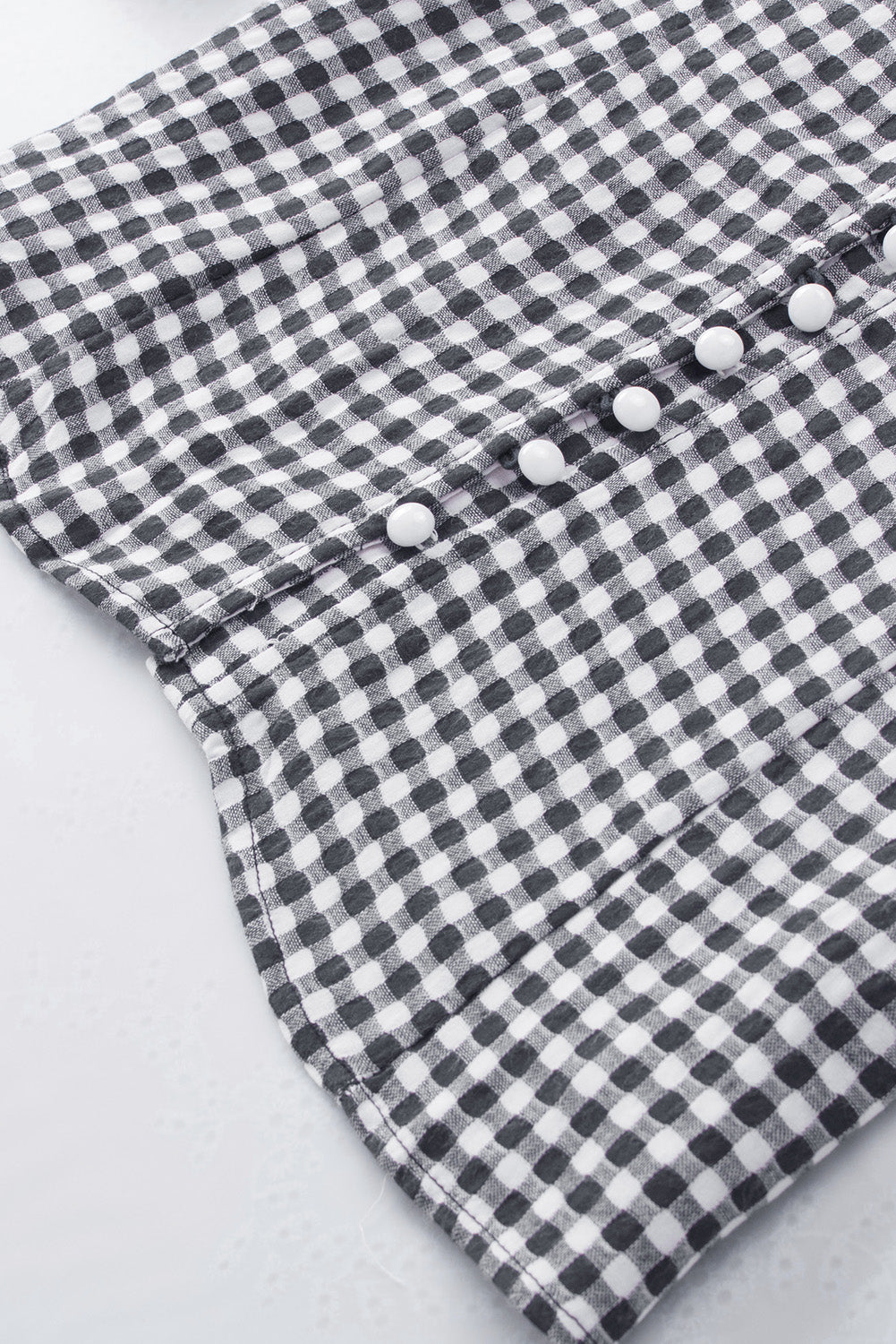 Black Sweetheart Gingham Button Down Cold Shoulder Blouse