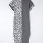 Gray Contrast Solid Leopard Short Sleeve T-shirt Dress with Slits