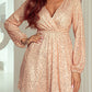 Apricot Wrapped V-neck Sequin Dress