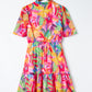 Multicolor Summer Floral Print V Neck Short Sleeve Dress