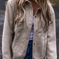 Light Grey Turn Down Collar Flap Pockets Buttoned Shacket