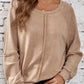 Light French Beige Solid Waffle Knit Patchwork Raglan Sleeve Sweatshirt