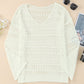 White Hollow Out Crochet V Neck Pullover Sweater