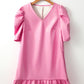 Sachet Pink Pleather Bubble Short Sleeve V Neck Ruffled Hem Mini Dress