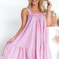 Pink Stripe Pinstriped Ruffled Hem Sleeveless Mini Flared Dress