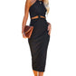 Black Cutout Twist Halter Sleeveless Pencil Midi Dress