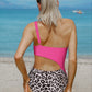 Rose Leopard Patchwork Asymmetric Cutout One Piece Swimsuit