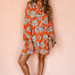 Red Floral Print Lapel Collar Loose Shirt Mini Dress