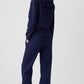 Navy Blue Solid Color Drawstring Waist Casual Straight Pants