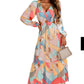 Multicolor Abstract Print O-ring Cut out Long Sleeve Maxi Dress