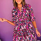 Rose Abstract Print V Neck Collared Half Sleeve Short Dress