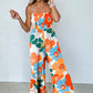 Orange Floral Spaghetti Straps Smocked Wide Leg Jumpsuit