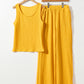 Yellow Crinkled U Neck Tank Top and Wide Leg Pants Set