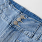 Light Blue Fly Button Exposed Seam Patched Pocket Flare Jeans