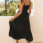 Black Tie Strap Smocked Frill Tiered Midi Dress