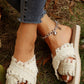 Beige Tassel Woven Crossed Straps Flat Slippers