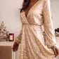 Apricot Wrapped V-neck Sequin Dress