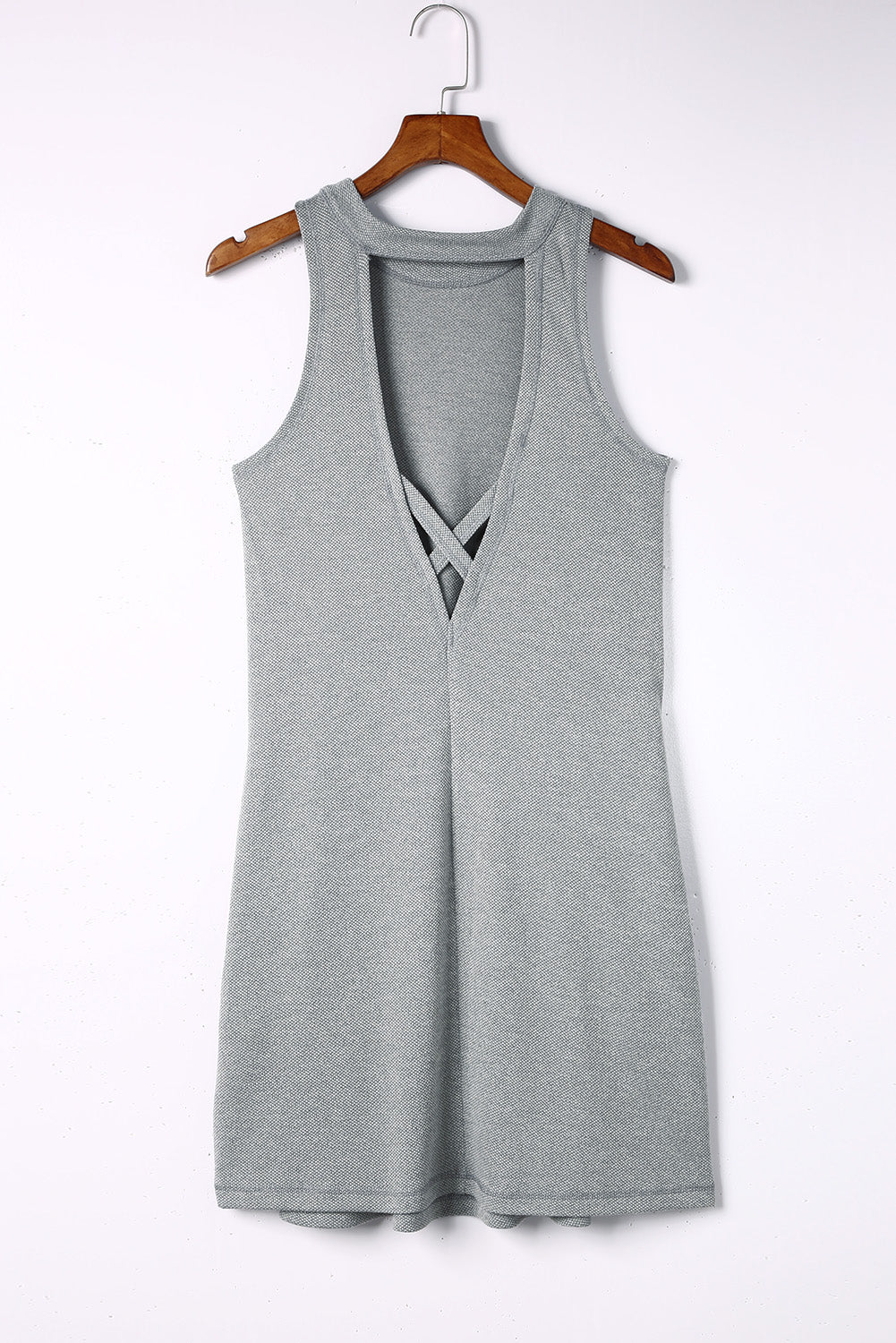 Gray Crisscross Cut-out Back Knit Sleeveless Dress