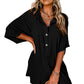 Black Half Button Collared Loose Romper