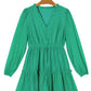 Sea Green Frilly V Neck Puff Sleeve Drawstring Shift Mini Dress