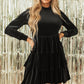 Black Velvet High Neck Tiered Ruffle Mini Dress