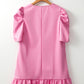 Sachet Pink Pleather Bubble Short Sleeve V Neck Ruffled Hem Mini Dress