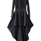 Black Long Sleeve Lace High Low Satin Prom Dress