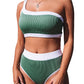 Green One Shoulder Patchwork High-waisted Bikini Set