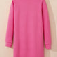 Rose Red Solid Color Textured Long Sleeve Shift Dress