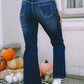 Blue Buttons Elastic Wide Waistband Back Flare Jeans