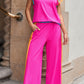 Strawberry Pink Color Block Detail Casual Two-piece Set