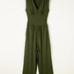 Moss Green Sleeveless V Neck Ruched Wide Leg Jumpsuit