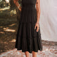 Black Tie Strap Smocked Frill Tiered Midi Dress