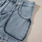 Dusk Blue Studded Acid Wash Jean Shorts