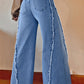 Beau Blue Vintage Stitching Raw Hem Flared Jeans