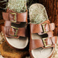 Chestnut Dual Buckle Studded Platform Sandal Slippers