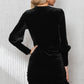 Black Velvet Puff Sleeve Ruched Bodycon Dress