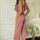 Dusty Pink One Shoulder Ruffle Trim Belted Jumpsuit