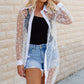 White Polka Dot Print Collared Buttoned Mesh Duster Kimono