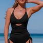 Black Ribbed Sexy Cutout Ruched Monokini