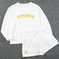 White PUMPKIN Flocking Graphic Pullover Sweatshirt and Shorts Set