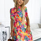 Multicolor Summer Floral Print V Neck Short Sleeve Dress