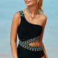 Black Zigzag Accent Cutout One Shoulder Teddy Swimwear