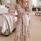 Leopard Surplice Neck Bubble Sleeve Maxi Dress with Sash