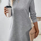 Gray Solid Color Textured Long Sleeve Shift Dress