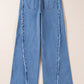 Beau Blue Vintage Stitching Raw Hem Flared Jeans