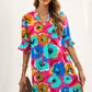 Rose Split V Collar Ruffle Sleeve Floral Shift Dress