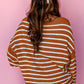 Brown Stripe Drop Shoulder Casual Sweater